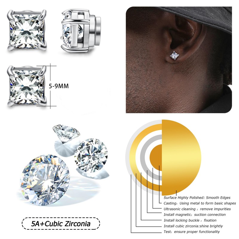 MILACOLATO 2 Pairs Stainless Steel Magnetic Stud Earrings for Men