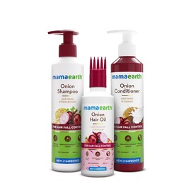 Mamaearth Onion Hair Care Kit - Hair Fall Control with 150ml Onion Oil & Shampoo + Conditioner (250ml Each) | Anti Hair Loss & Growth Formula | 3 Piece Set