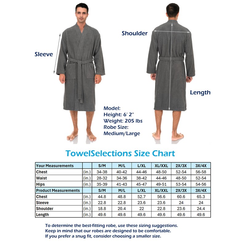 TowelSelections Mens Robe, Kimono Terry Cloth Bathrobe, Cotton Bath Robe