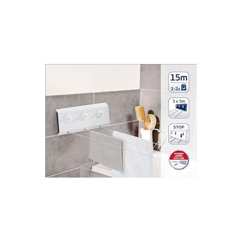 Leifheit Wall Dryer, Rollfix Triple Longline Washing Line, Retractable Clothes
