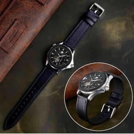 BISONSTRAP Leather Watch Straps, Quick Release Replacement Band for Men and Women-20mm,Black (Black Buckle)