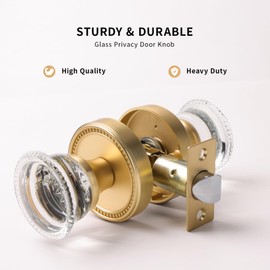 Bak Bo Crystal Door Knobs Interior Brushed Gold Glass Door Knobs with Lock Satin Brass Privacy Door Knob for Bedroom and Bathroom Zinc Alloy 1 Pack BG-A-1