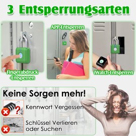 Anweller Smart Lock with Bluetooth, Fingerprint Lock, Padlock, Fingerprint, Small for Gym, Office, Home, Garden (Avocado Green)