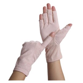 Fukufuku Women's Fingerless Gloves, Short, Cotton, Smartphone Gloves, UV Protection, Sunscreen Gloves, Anti-UV, Thin, Stretchy, Anti-Slip, For Driving, Bicycle, Commuting to Work, School, Outdoor,