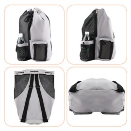 AHRLIC Drawstring Mesh Swimming Backpack - Grey Swim Bag with Wet/Dry Compartment, Beach and Gym Bag for Kids and Adults, Waterproof Sports Backpack for Swimming, Surfing, Pool, and Fitness Equipment