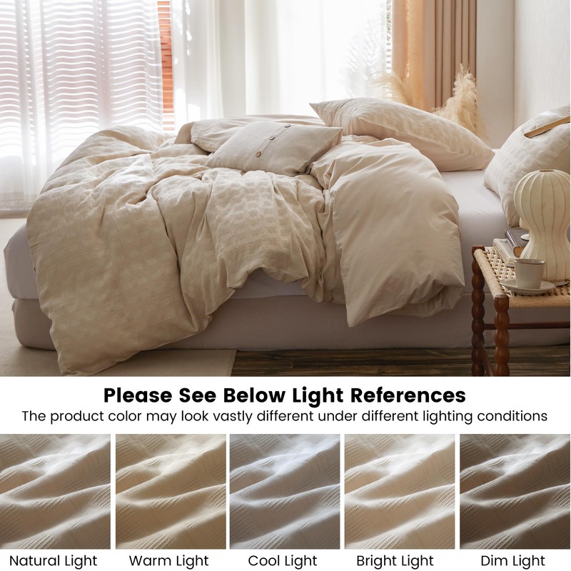 BISELINA 100% Cotton Duvet Cover Set Waffle Weave 3PCS (1