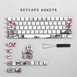 MOLGRIA Plum Blossoms Keycaps 80 Set, PBT Cherry Profile Deutsch Key Caps for 60/75 Percent Cherry MX Switch Mechanical Gaming Keyboard German ANSI/ISO Layout