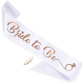 ZHBDPaty 'Bride to Be' Sash with Rose Gold Foil Lettering for Bridal Shower Bachelorette Party Wedding Engagement Party Favors Gift White Satin Sash (White-RoseGold, Large)