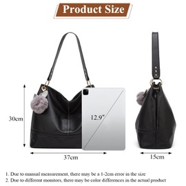 Mabecol Women's Handbag Soft PU Leather Shoulder Bag with Zip Fringe Decorative Keyring for Everyday Shopping Travel, black, L