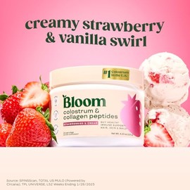 Bloom Nutrition Calostro Bovino Polvo Vitamina Salud Intestinal Apoyo Inmunitario Crecimiento Capilar Belleza Fresa Porciones