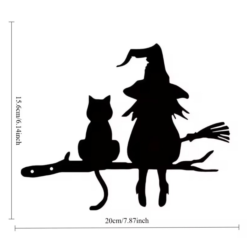 Iron Witch & Cat Garden Stake for Outdoor Decor –
