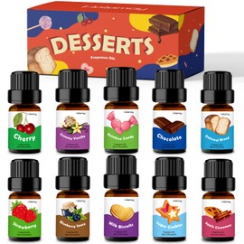 Fragrance Oils, Holamay Dessert Scented Essential Oils for Soap Candle Making, 10x5ml - Creamy Vanilla, Apple Cinnamon, Cookies and More, Aromatherapy Diffuser Oil Scents, Holiday Essential Oil Set
