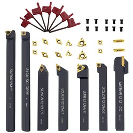 Indexable Lathe Turning Tool 1/2”12mm 7PCS Metal Lathe Tools+21PCS Carbide Inserts，Lathe Tools，Hard Alloy Cutting Tools and Blades Used for Thread Turning, Slotting, Cutting, and Boring +10pcs Screw