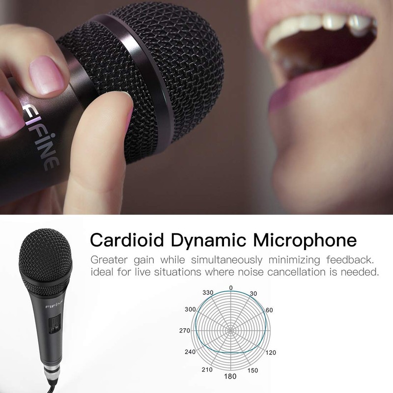 FIFINE Karaoke Microphone, Dynamic Vocal Microphone for Speaker, 6.35MM Wired