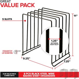 Stock Your Home Black (8 Pack) Extra Tall Steel Baking Pan Organizer Rack for Cabinet Storage or Kitchen Counter, Cookie Baking Sheet Organizer with Dividers, Muffin Tin and Cutting Board Holder