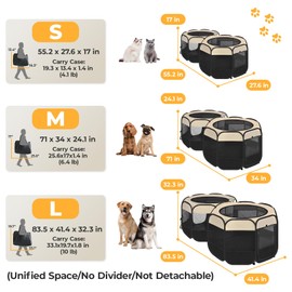 EighteenTek 2-in-1 Pop Up Cat Playpen, Assembly-Free Dog Puppy Pet Playpen, Indoor Outdoor Cats Enclosed, Cat Tent House Crate Cage, Portable & Foldable Playpen for Kittens(No Divider, Unified Space)