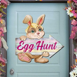 Egg Hunt Bunny Wooden Door Hanger by G. DeBrekht | Easter Spring Décor - 815433-2H