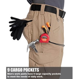 Zoofly Work Pants for Men Ripstop Water Proof Cotton Mens Work Pants with Multi Pockets Outdoor Hiking Pantalones Hombre Khaki 34W*34L
