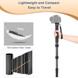 Koolehaoda 69-Inch Monopod for Camera, 32mm Tube Carbon Fiber Monopod Unipod Stick Lightweight Portable Travel Monopod for DSLR Cameras, Payload 33Lbs