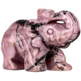 mookaitedecor Rhodonite Crystal Elephant Figurine Sculpture in Hand Reiki Stone Bag Figurine Lucky Charm Home Decoration 1.5 Inch