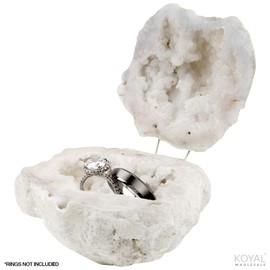 Koyal Wholesale White Crystal Geode Round Ring Box, for Proposal, Engagement, Wedding Ceremony, Ring Bearer, Gift, Keepsake, Jewelry Organizer, Display, Agate, Quartz, Ring Case, Ring Holder, Decor