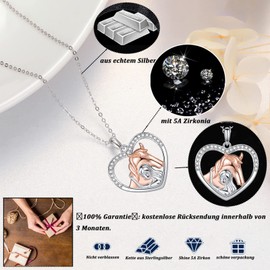 USEEDOVIA Horse Girls Gift Heart Necklace Women's 925 White Gold Women's Silver Chain Girls Chain Heart Chain Silver Jewellery Women's Gift for Women Easter Birthday with Gift Box, White gold, rose