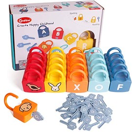 Dinhon ABC Learning Lock Educational Letter Combination-with 26 Locks, 26 Keys Montessori Preschool Alphabet Learning Game Early Education Toys