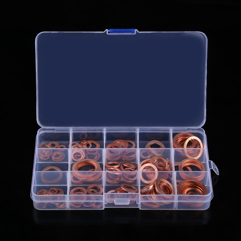 150pcs Metric 15 Sizes Copper Flat Washers Gaskets Assortment Set