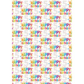 Party Angels 2 Sheets 2 Tags 5th Birthday Boy Girl Unisex Multi Coloured Wrapping Paper Age 5 Cute Fun Attractive Birthday Giftwrap Male Female (PA)