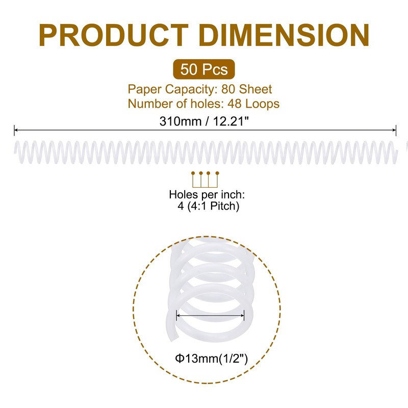 PATIKIL 50 Pack Plastic Spiral Binding Coils, 13mm(1/2") Binding Coils