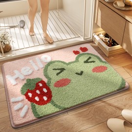 Alfombra de baño bonita para ducha, de lujo, de alta absorción y antideslizante, lavable a máquina, apta para tina, ducha y baño, (17.7 x 25.6 pulgadas, Hello Frog)