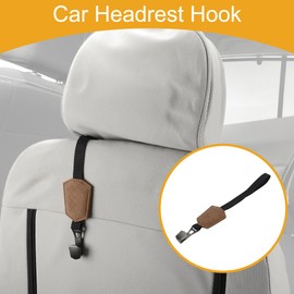 Partuto 1 Pcs Universal Car Seat Headrest Hook for Most Car, SUV, Truck Car Seat Back Organizer Hooks Sturdy Faux Leather Metal Deep Brown 11.26"x1.97"