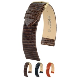 Hirsch Lizard Leather Watch Strap - Polished Brown Round Scales - M - 14mm / 12mm - Shiny Gold Buckle - Lizard Leather Band