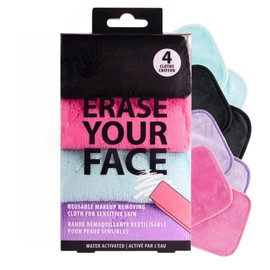 ERASE YOUR FACE Reusable Makeup Remover Cloths - Microfiber Face Towels to Cleanse & Remove Makeup - Water Activated for Sensitive Skin - Multi-Color (4 Count)