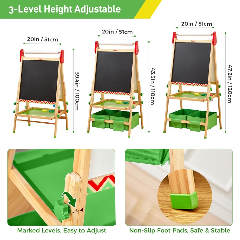 FUNLIO Anti-Warping Kids Art Easel, 3 Height Adjustable for Kids