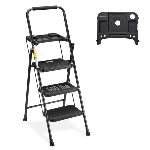 HBTower HBTower 3 Step Ladder with Tool Tray, Folding Step