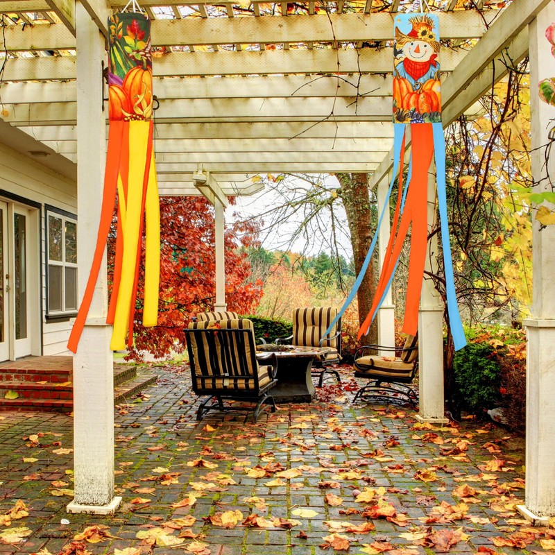 NOVWANG 2 Pcs Fall Windsocks, Scarecrows Pumpkins Wind Socks Autumn