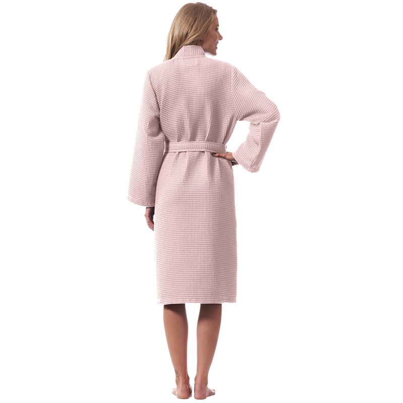Morgenstern Women's Lightweight Bathrobe, 100% Cotton, Waffle Pique, pink