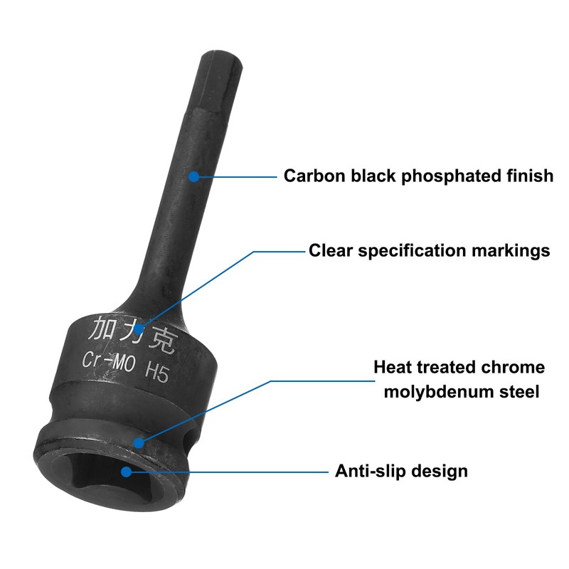 sourcing map 6 Pcs 3/8" Drive x H5(5mm) Impact Hex