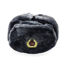 Gray Fur Winter Ushanka Hat with RED STAR Emblem (X-LARGE)