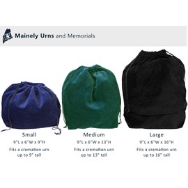 Large Black Velvet Cremation Urn Bag - Velvet Cotton Bag for Urn - Large Size 9"L x 6"W x 16"H - Great for Holding a Pet or Human Urn Measuring 14"H or Smaller