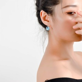 AOBOCO - arete de plata de ley adornados con cristales de Austria, aretes de vidrio cuadrados hipoalergénicos con corte de cojín, joyería de aniversario de cumpleaños, regalos para mujeres, Metal, cristal