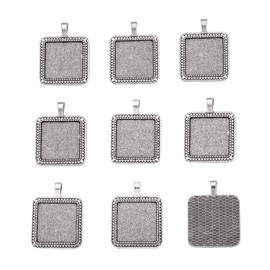 KISSITTY 10-Piece Antique Silver Blank Bezel Cameo Tray Square Pendant Cabochon Settings 25x25mm Inner Diameter