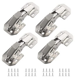 4 Pcs Soft Close Damping Hinges, Concealed Kitchen Cabinet Hinges, Frameless Hidden Hinges for Cupboard Door, Easy Installation Surface Mount Hinges with 32pcs Stainless Steel Screws, 90 Degree