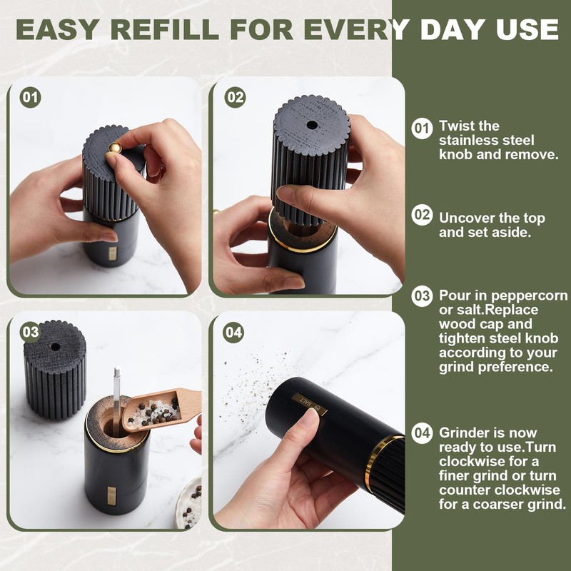 LOYIM Wooden Salt and Pepper Grinder Set 8 Inch Manual