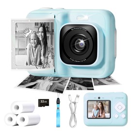Kids Camera, 1080P Instant Digital Print Camera for Kids, Christmas Birthday Gifts for 4 5 6 7 8 9 10 Year Old Girls Boys, Portable Toy with 32GB SD Card & 3 Rolls Printing Paper, Blue