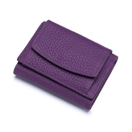 Mudono Small Wallet for Women Genuine Leather RFID Blocking Card Holder Minimalist Tri-fold Cash Wallet with Snap Coin Pouch