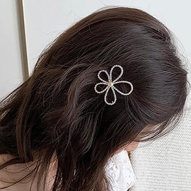 Inateannal Vintage Crystal Flower Hair Clip Barrette Silver Rhinestone Hair Clip Bling CZ Wedding Headpiece Flower Hair Pin Head Clip Accessories for Women and Girls