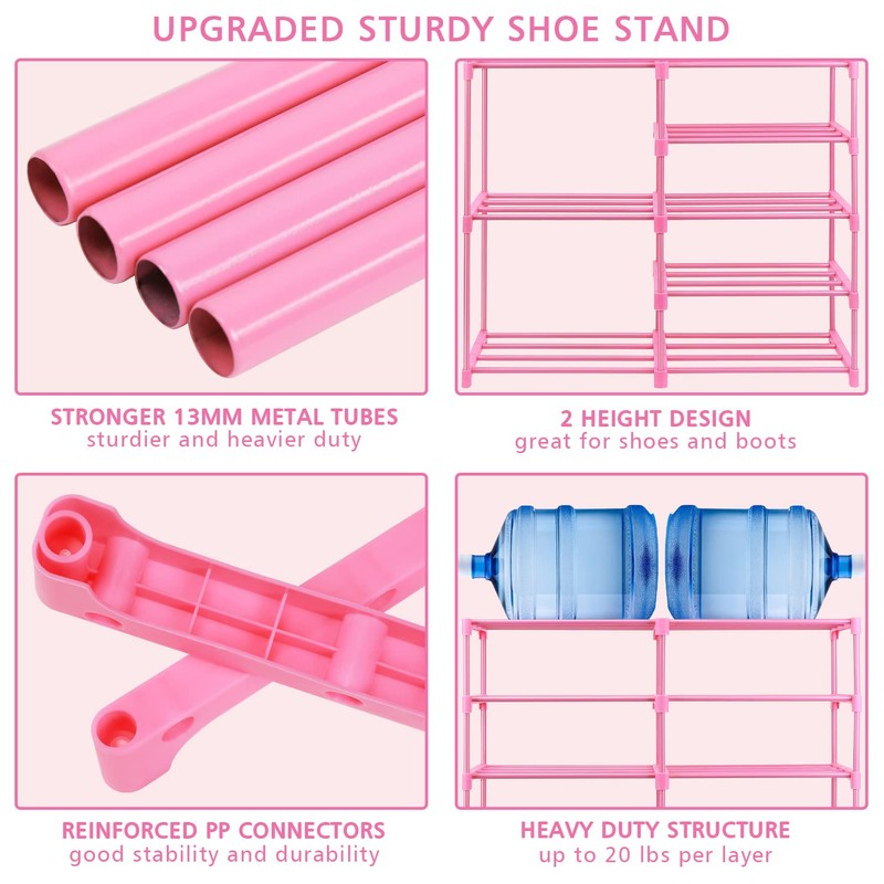 LNYZQUS 7-Tier Large Pink Shoe Rack, 24-30 Pairs Tall Shoe