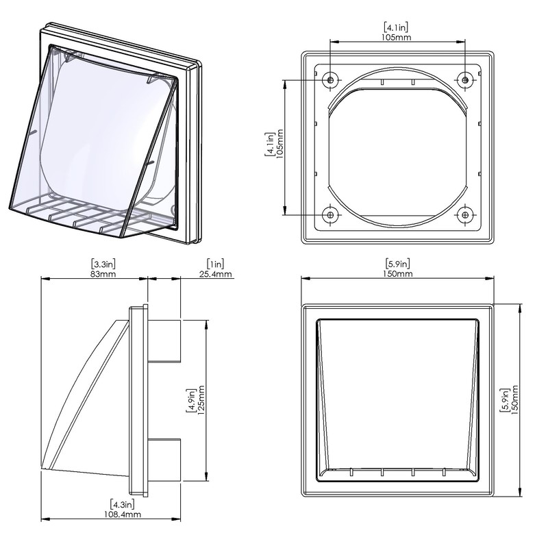 White Wall Vent Hood with Gravity Flap | Durable ASA